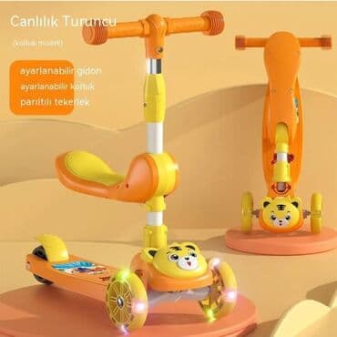 трехколесный велосипед с ручкой: Scooter 🌀 Açılıb yığılır 🌀 Oturub sürmək olur 🌀 işıqlı 🌀 səbəti ve — 9