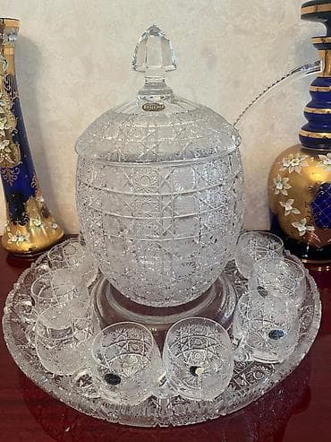 xrustal qrafin: Bohemia kristal zərifliyində şerbet/panç dəsti - Material: yüksək — 1