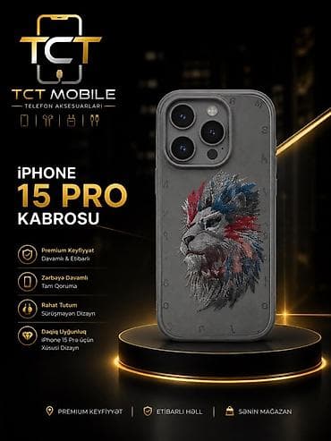 IPhone 15 Pro kabrosu – TCT Mobile - Xüsusi dizayn: Aslan naxışlı
