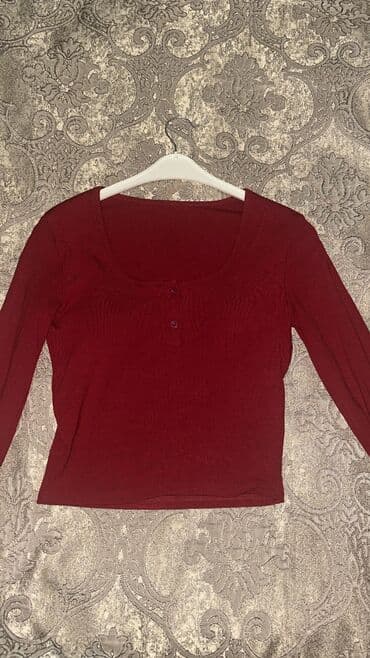 Bordo rəngli qadın bluz - Uzunqol, trikotaj (relibli/rezin toxuma