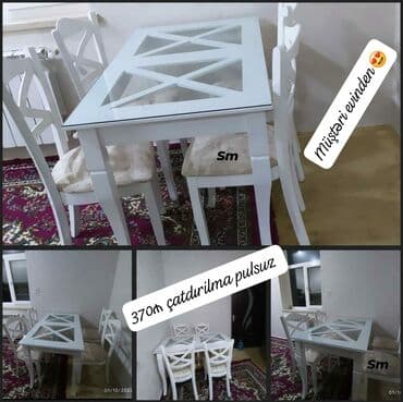 stol stul sumqayit: Mətbəx üçün, Yeni, Açılmayan, Dördbucaq masa, 4 stul — 3