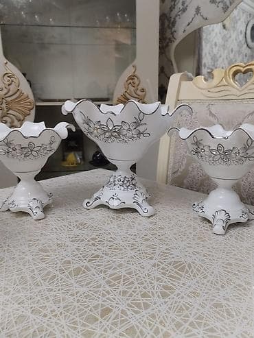balaca direl: 3 hissəli dekorativ meyvəqabı dəsti - Material: keramika/porcelan — 1
