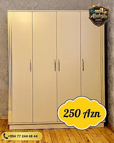 divar skafi: Yeni, 4 qapılı, Güzgülü, Bej, Açılan, Düz dolab — 2