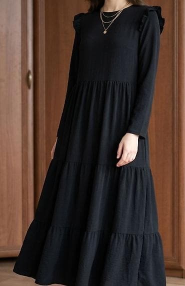 Qara rəngli uzun ziyafət/ gündəlik don.ayrobin matreal - Model: Uzun