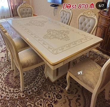 xalca uzlukləri: Qonaq otağı üçün, Yeni, Dördbucaq masa, 6 stul — 1
