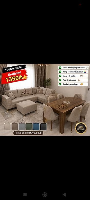 Qonaq otağı üçün tam dəst - Künc divan: 3×2 ölçü, açılan-bazalı
