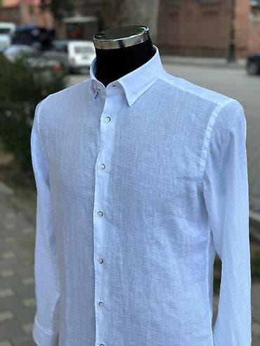 Ağ rəngli kişi köynəyi - Material: təbii kətan toxuması – nəfəsalan