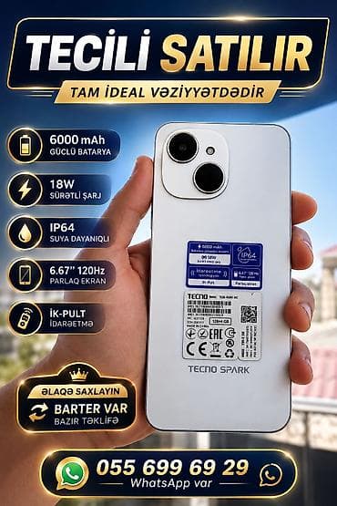 tekno spark: Tecno Spark, 128 GB, rəng - Ağ — 1