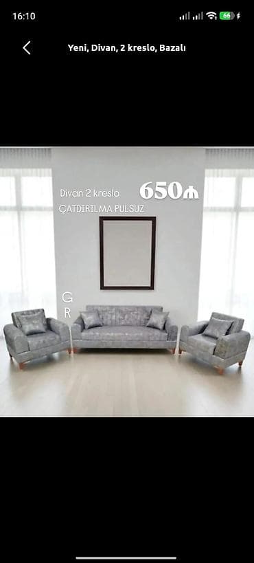 2 neferlik: Yeni, Divan, 2 kreslo, Bazalı, Açılmayan — 1
