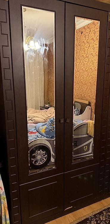 İşlənmiş, 2 qapılı, Güzgülü, Qəhvəyi, Taxta, Açılan, Düz dolab
