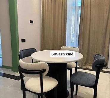 - Dairəvi masa və 4 stul — müasir minimal dizayn. Ağ dairəvi üst, qara lalafo.az -da - Dairəvi masa və 4 stul — müasir minimal dizayn. Ağ dairəvi üst, qara