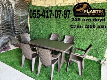 стол стеклянный: Balkon üçün, Açılmayan, Dördbucaq masa, 6 stul — 1