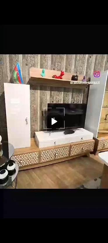 islenmis masa: Mebel dəsti – müasir klassik üslub - Konsol: Ağ gövdə və təbii ağac — 6