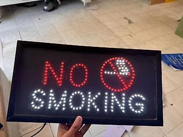 LED “NO SMOKING” işıq lövhəsi - Qara çərçivəli, şüşə/akril ön panel - — 2