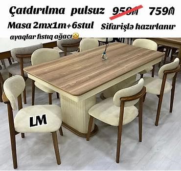 cayxana ucun stol stul: Для кухни, Нераскладной, Прямоугольный стол, 6 стульев — 1