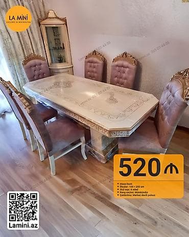 stol sutullar: Qonaq otağı üçün, Açılmayan, Dördbucaq masa, 6 stul — 1