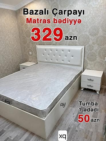 Bazalı çarpayı – ağ rəngdə, yumşaq süni dərili başlıqla. Başlıqda