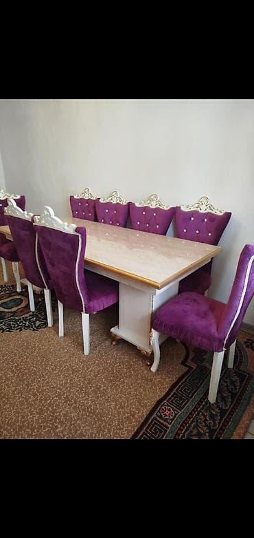 metbex ucun stol stullar: Qonaq otağı üçün, Açılmayan, Dördbucaq masa, 8 stul — 1