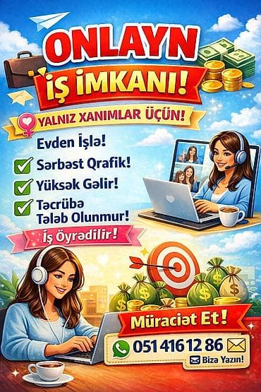 satici işi: Çağrı mərkəzi operatoru tələb olunur, Yalnız qadınlar üçün, İstənilən yaş, Təcrübəsiz, Həftəlik ödəniş — 1