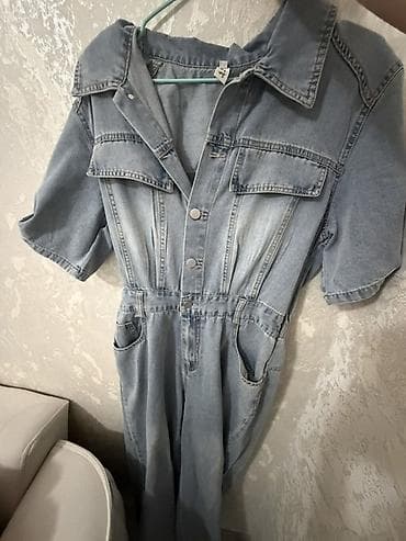 Denim kombinezon - Material: açıq mavi yuyulmuş denim (pambıq — 2