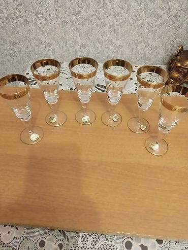 nabor: Qədəhlər, rəng - Qızılı, Xrustal, 6 ədədli dəst, Çexiya — 3