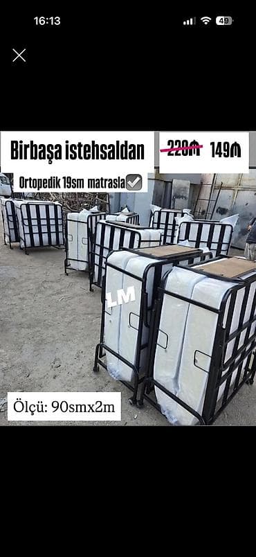Metal çarpayı – ortopedik 19 sm matrasla. - Birbaşa istehsaldan - — 1