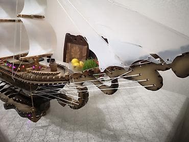 Velosiped aksesuarları: Dekorativ yelkənli gəmi maketi – işıqlı El işidir - Material: ağac və — 9