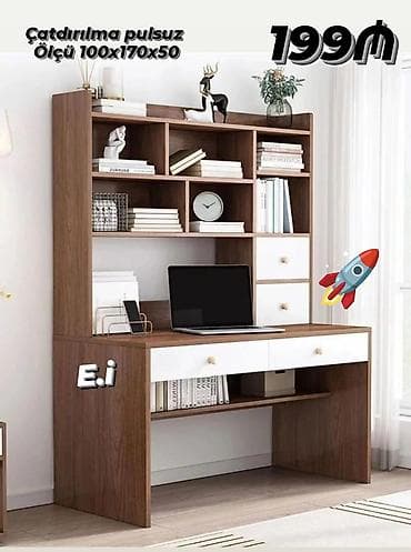 Ofis/stolüstü kitab rəfi ilə iş masası - Ölçü: 100 x 170 x 50 sm -