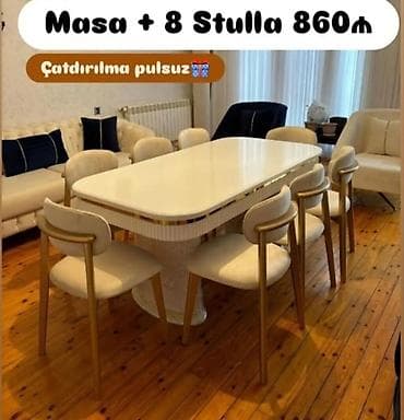 Qonaq otağı üçün, Yeni, Açılmayan, Oval masa, 8 stul
