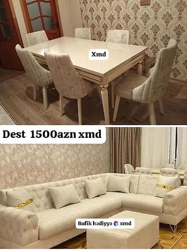 Klassik-modern üslubda mebel dəsti. - Yumşaq krem rəngli bucaqlı