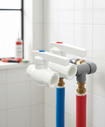 su ponpaları: Şəkildə ağ rəngdə iki ədəd polipropilen boru klapanı təsvir — 1