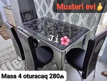 Mətbəx üçün, Dördbucaq masa, 4 stul