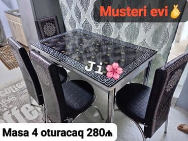 stol desdi: Mətbəx üçün, Dördbucaq masa, 4 stul — 1