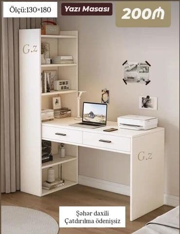 Yazı masası – funksional və geniş iş sahəsi. - Ölçü: 130×180 - Rəng