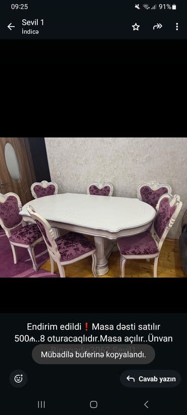 taburetka satilir: Qonaq otağı üçün, Açılan, Oval masa, 8 stul — 1