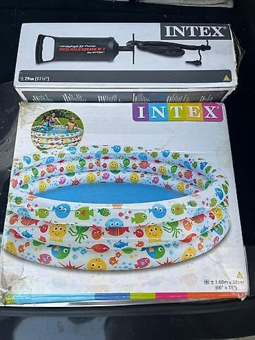 nado: INTEX uşaq hovuzu + nasos + şişmə qu quşu üzgəci dəsti. Qiymət — 2