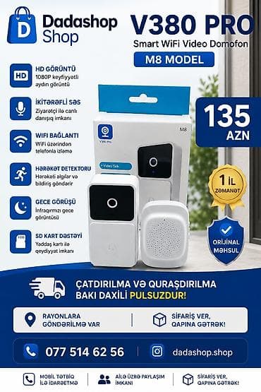 Elektronika: 🔔 WiFi Video Domofon Kamera – Naqilsiz Qapı Zəngi Evinizin — 1