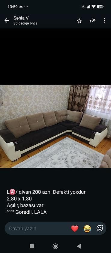 Künc divan, İşlənmiş, Açılan, Bazalı, Parça, Çatdırılma yoxdur — 1