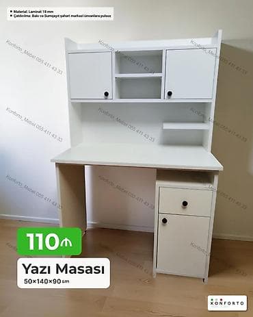 bal: Düz masa, Stulsuz, Polkalı, Siyirməli, Sadə laminat — 1