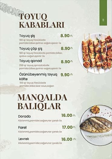 quş vuran: Toyuq kababları və manqalda balıqlar – menyu Toyuq kababları - Toyuq — 1