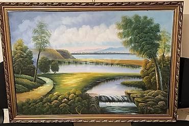 qurd şəkilləri: Yağlı boya mənzərə tablosu - Mövzu: Sakit təbiət mənzərəsi – çay — 1