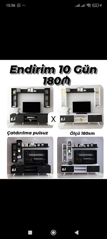 divar refleri: TV stend/divar modulu dəsti - Rəng variantları: qara-ağ kombinləri - — 1