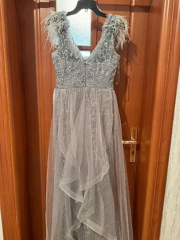 libaslar: Zərif gecə/libas - Rəng: Boz-gümüşü - Model: V-yaxa, bədənə oturan — 1