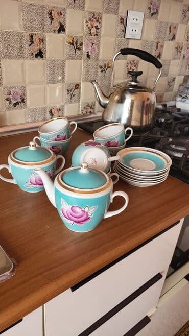 zerif cay: Çay dəsti, rəng - Göy, Farfor — 3