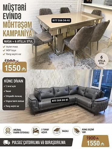 demir stollar: Müştəri evində möhtəşəm kampaniya! Masa + 6 ədəd atilla stul dəsti — 1