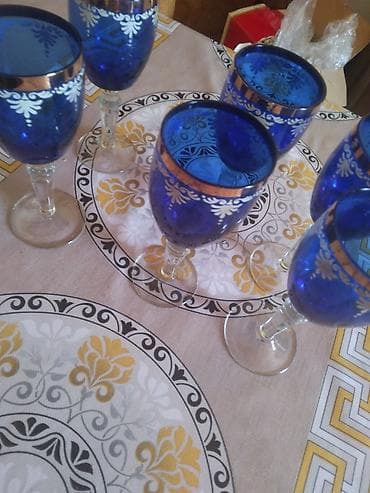 qab qacax: Qədəhlər, rəng - Göy, Şüşə, 6 ədədli dəst — 6