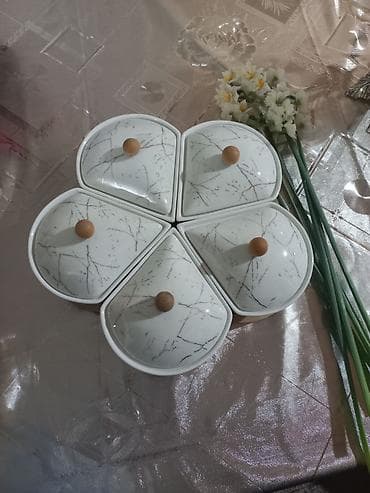 kofe servisi: Yerində fırlanan Porselen 5 bölməli qəlyanaltı dəsti - Material: ağ — 3