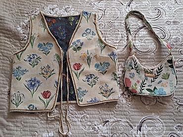 Toxunma naxışlı 2-li dəst: jilet və çiyin çantası - Material: qalın