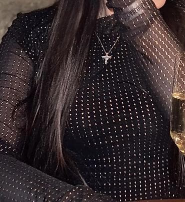 Zərif daş naxışlı mesh bluz - Modellər: qara və bej rəng - Parça