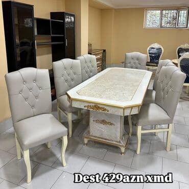 купить круглый стол в баку: Для гостиной, Новый, Нераскладной, Прямоугольный стол, 6 стульев — 1